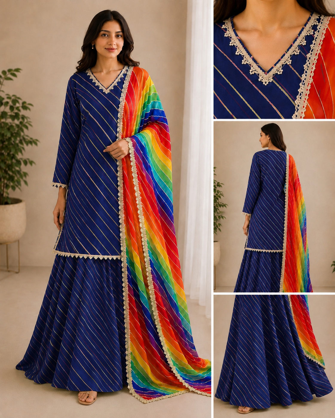 Rainbow Leheriya Kurta, Skirt & Dupatta Set ❤️