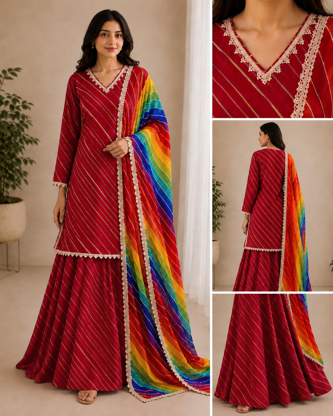 Rainbow Leheriya Kurta, Skirt & Dupatta Set ❤️