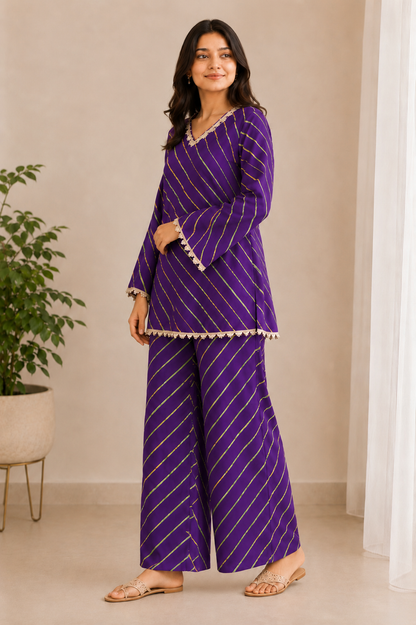 JAMUN LEHERIYA COORD SET