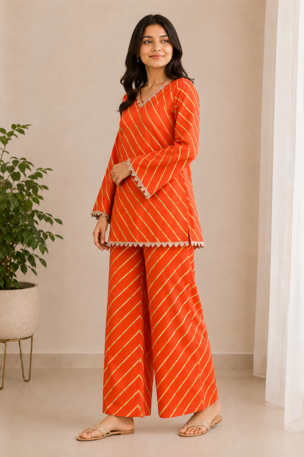 ORANGE LEHERIYA COORD SET