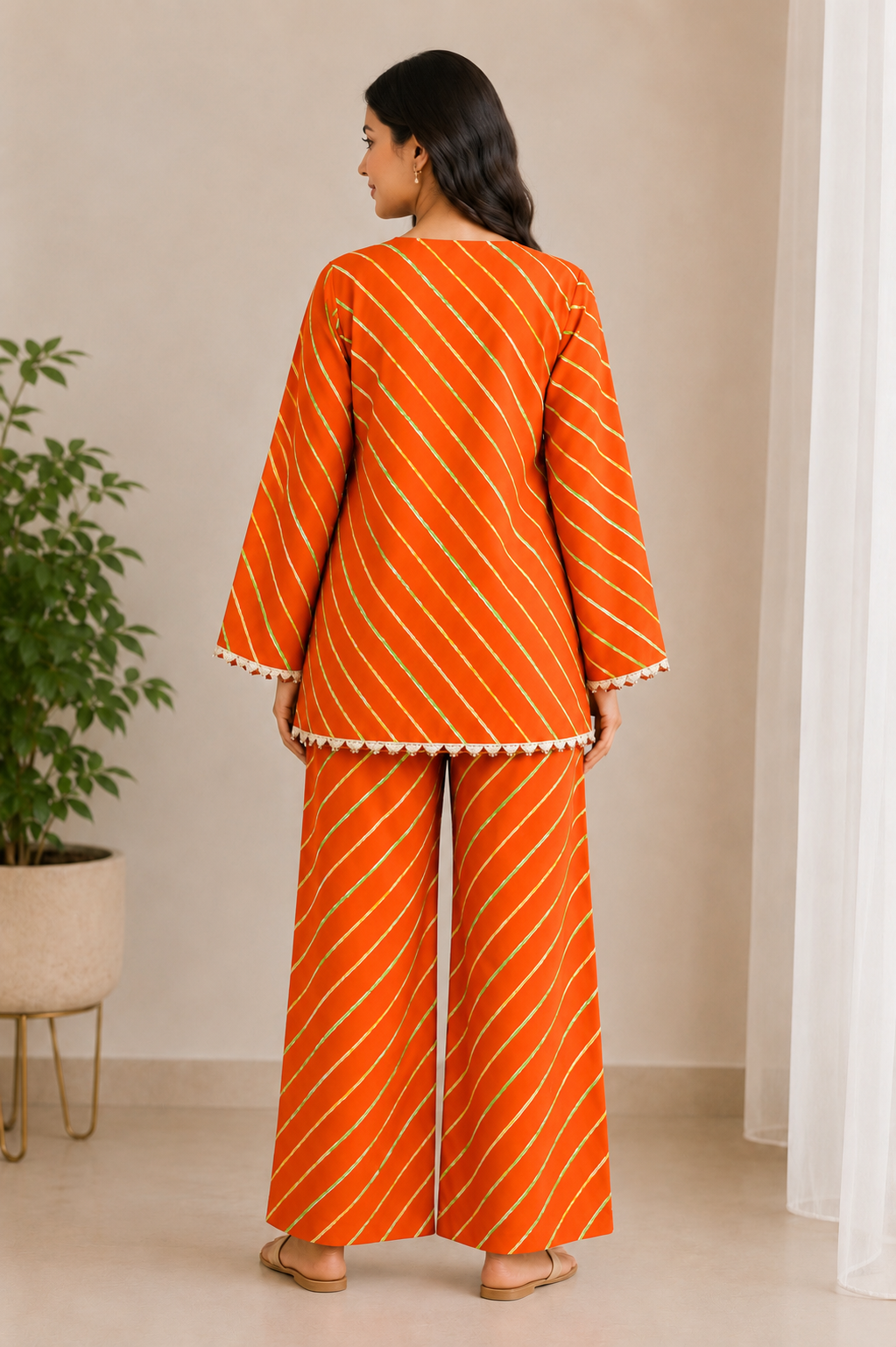 ORANGE LEHERIYA COORD SET
