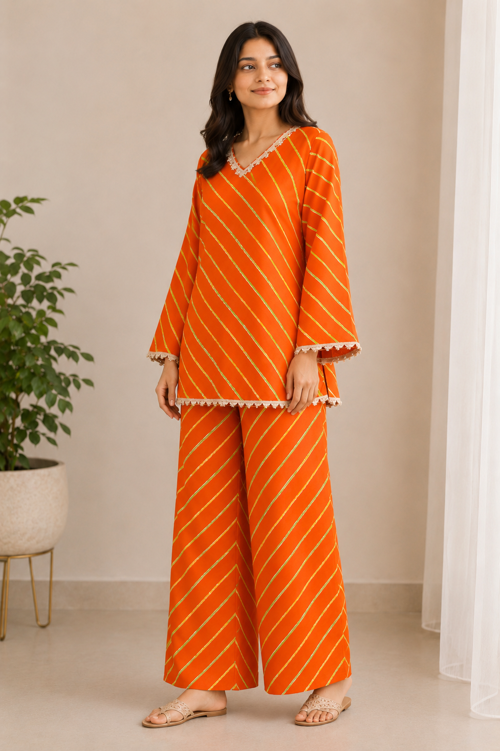 ORANGE LEHERIYA COORD SET