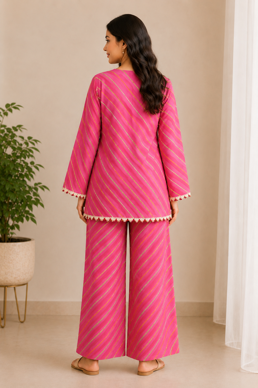 GULABI LEHERIYA COORD SET