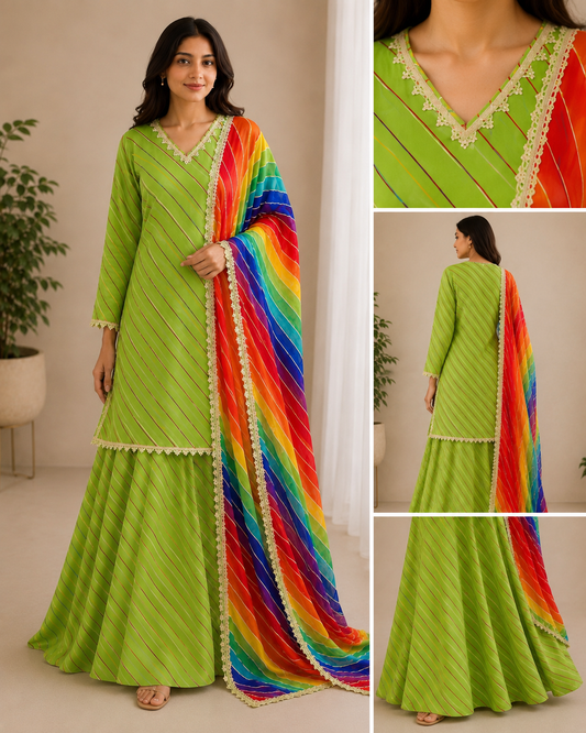 Rainbow Leheriya Kurta, Skirt & Dupatta Set ❤️
