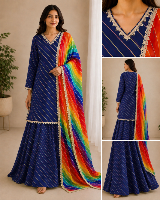 Rainbow Leheriya Kurta, Skirt & Dupatta Set ❤️
