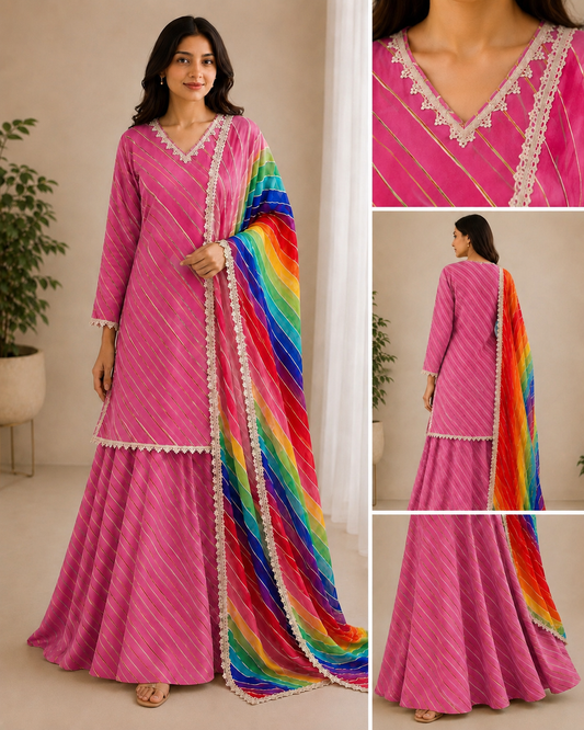 Rainbow Leheriya Kurta, Skirt & Dupatta Set ❤️