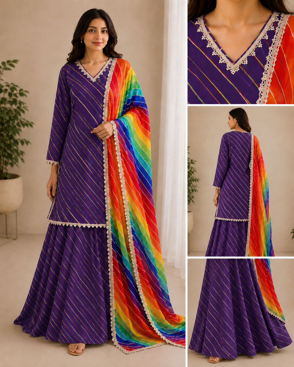Rainbow Leheriya Kurta, Skirt & Dupatta Set ❤️