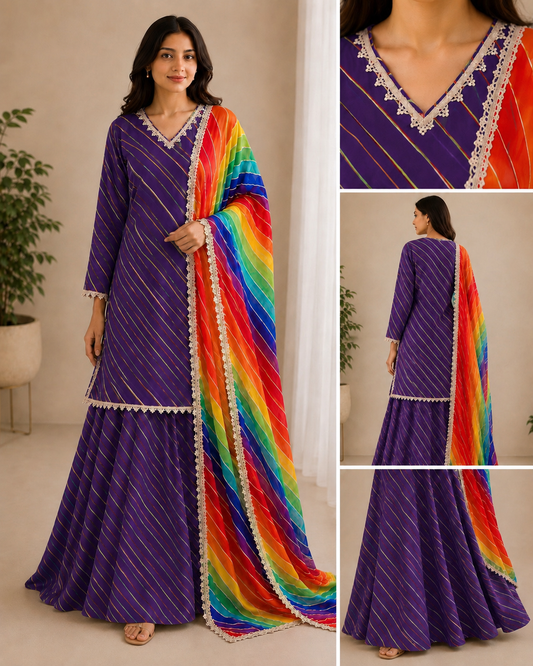 Rainbow Leheriya Kurta, Skirt & Dupatta Set ❤️