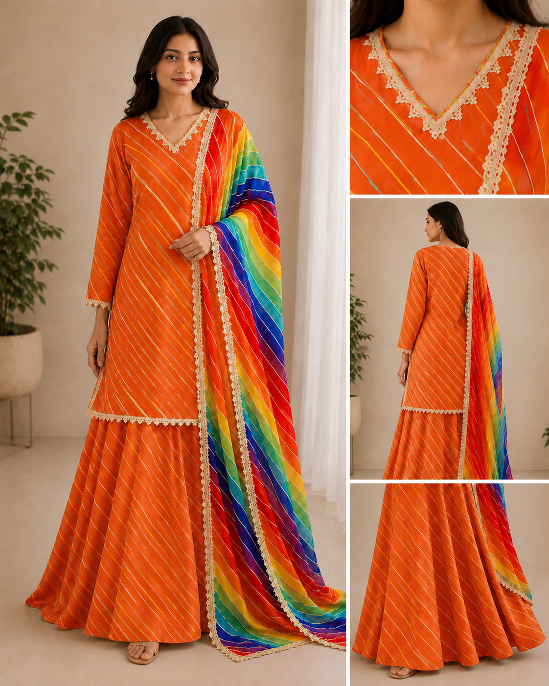 Rainbow Leheriya Kurta, Skirt & Dupatta Set ❤️