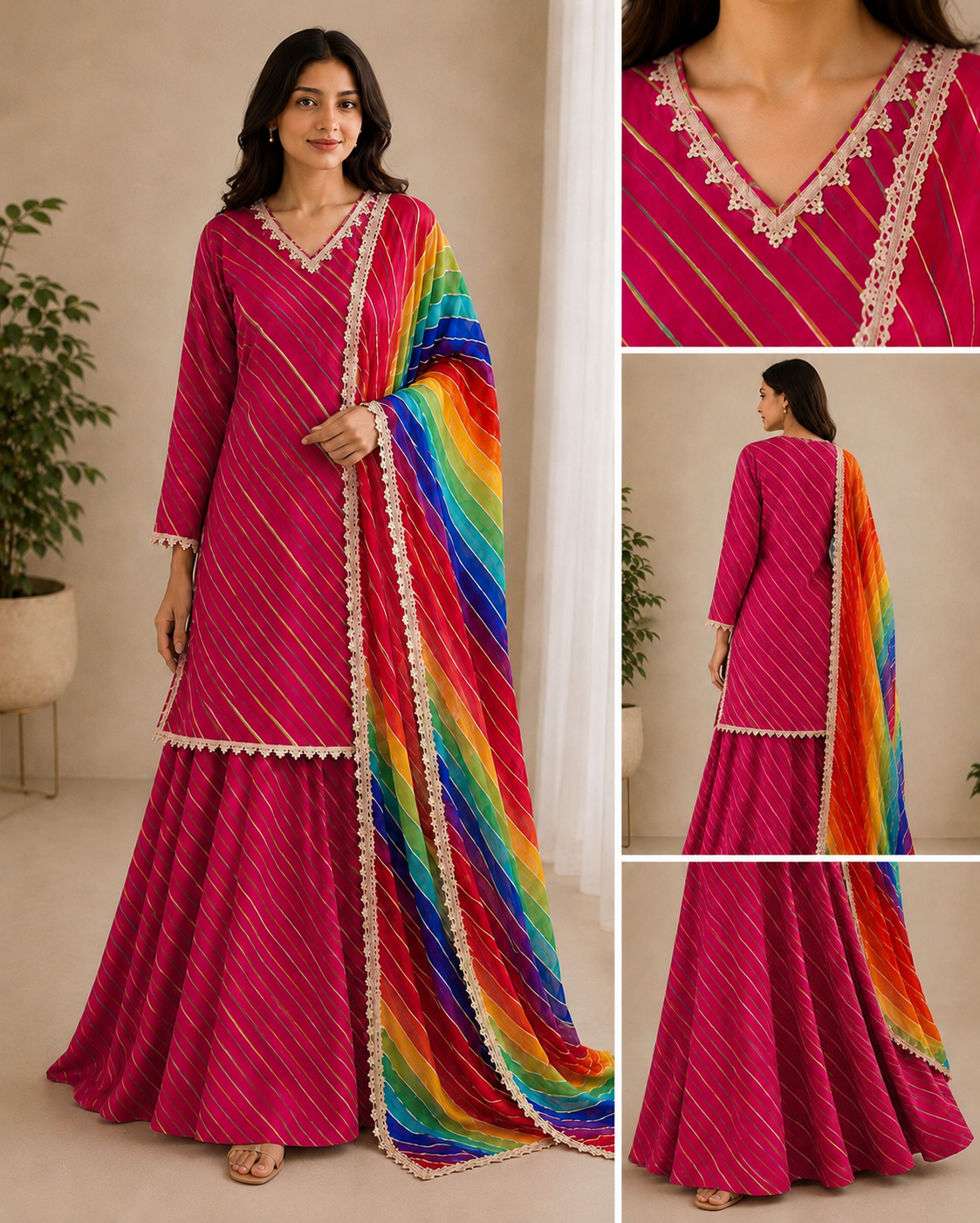 Rainbow Leheriya Kurta, Skirt & Dupatta Set ❤️