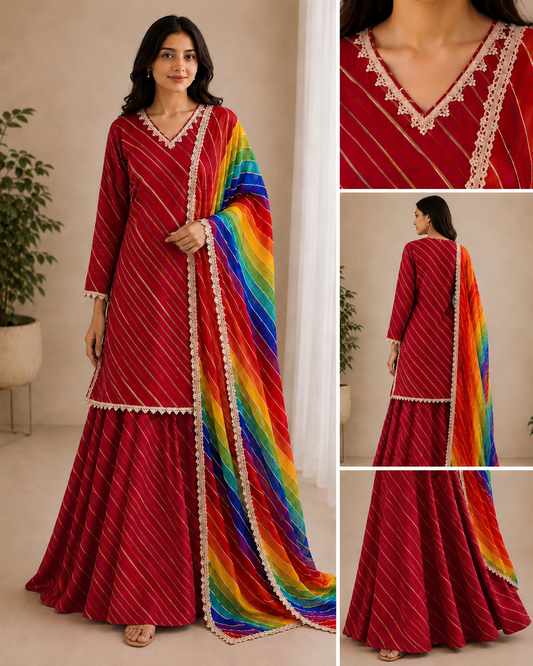 Rainbow Leheriya Kurta, Skirt & Dupatta Set ❤️